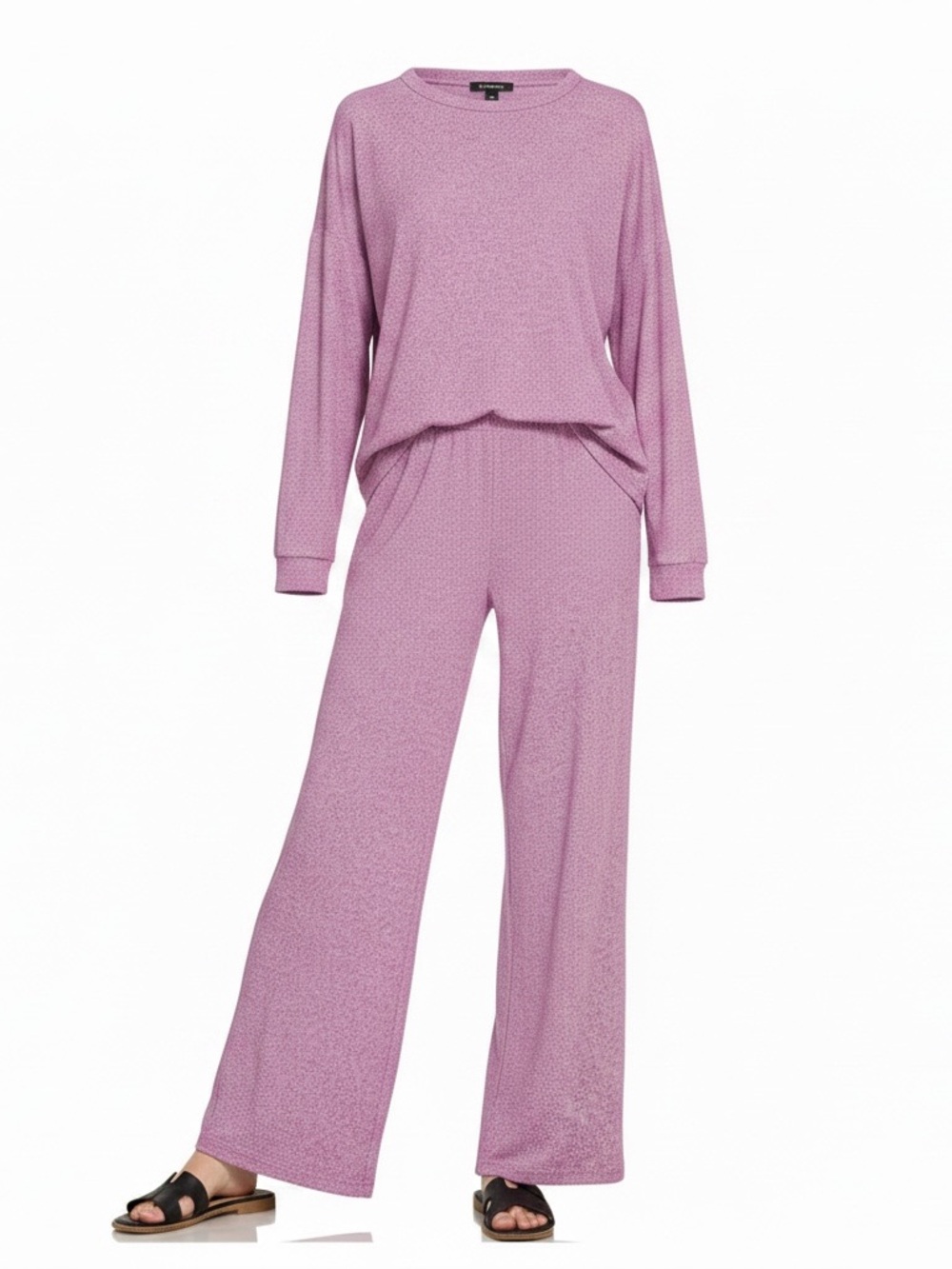 Zenana Plum Hacci Knit Wide Leg Lounge Set